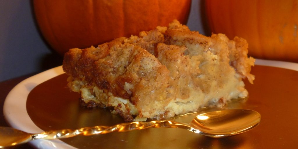 Pumpkin cake doughnut bread pudding