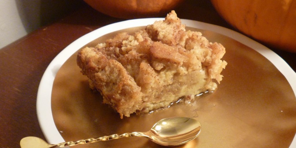 Pumpkin cake doughnut bread pudding