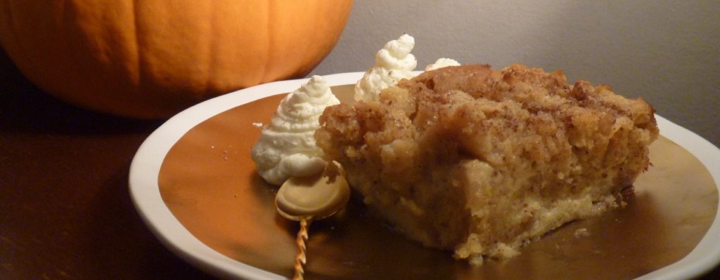 Pumpkin cake doughnut bread pudding