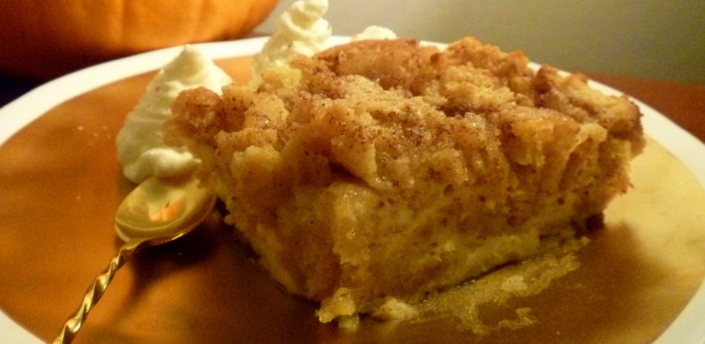 Pumpkin cake doughnut bread pudding