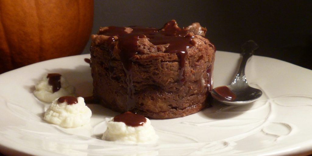 Chocolate cheesecake pumpkin bread pudding