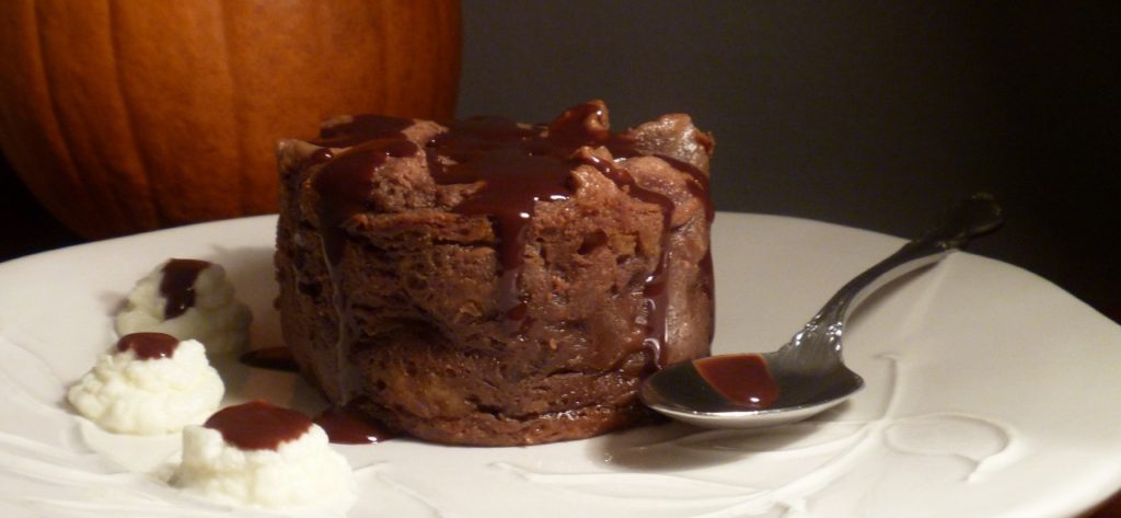 Chocolate cheesecake pumpkin bread pudding