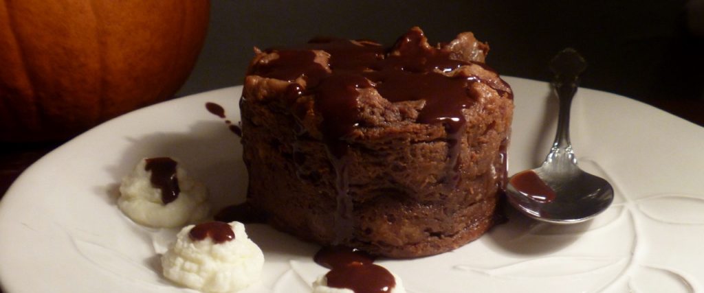 Chocolate cheesecake pumpkin bread pudding