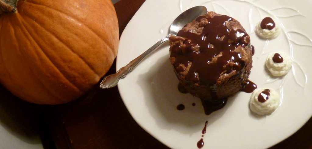 Chocolate cheesecake pumpkin bread pudding