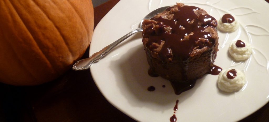 Chocolate cheesecake pumpkin bread pudding